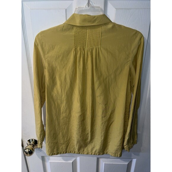Territory Ahead tunic top Womens Petite S Chartreuse Silk Blend Pin Tuck Pleated - Picture 7 of 8
